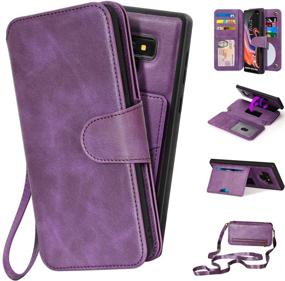 img 4 attached to 📱 CORNMI Note 9 Wallet Case: Stylish Purple Mirror Design with 13 Card Holders, Crossbody Wrist Strap, Kickstand and More!