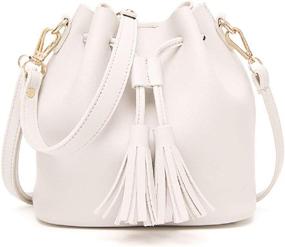 img 4 attached to 👜 Dolce Na Ladies Mini Bucket Bag - Genuine Leather Drawstring Purse with Tassel - Crossbody and Shoulder Bag