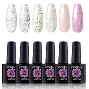 img 4 attached to 6-Piece Gel Nail Polish Set for Nail Art Starter, Glitter Collection in White, Pink, and Silver Soak-Off U-V Nail Gel Set for Home Manicure