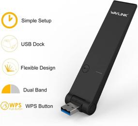 img 2 attached to 🔌 WAVLINK USB WiFi Adapter for PC, AC1300Mbps Dual Band Wireless Network Adapter with USB Mini Dock, High Gain 5dBi Antenna and WPS Function for Windows and Mac OS X - Enhance Internet Connectivity for Desktops and Laptops