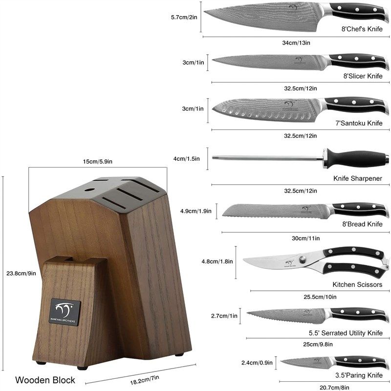 NANFANG BROTHERS Knife Sets for Kitchen A Comprehensive 9 Piece Damascus  Kitchen Knife Review 