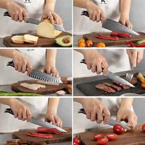NANFANG BROTHERS Kitchen Damascus Knife Set, 12-Piece Kitchen Knife Set  with Natural Wood Block, Non-slip ABS Ergonomic Triple Rivet Handle,  Sharpener