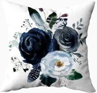 🌸 herysta decorative pillow covers 18x18inch watercolor floral wreath roses peonies leaves boho grey navy white indigo blue square sofa bed décor, gray blue with invisible zipper cushion cases логотип