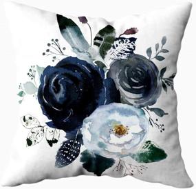 img 4 attached to 🌸 HerysTa Decorative Pillow Covers 18X18inch Watercolor Floral Wreath Roses Peonies Leaves Boho Grey Navy White Indigo Blue Square Sofa Bed Décor, Gray Blue with Invisible Zipper Cushion Cases