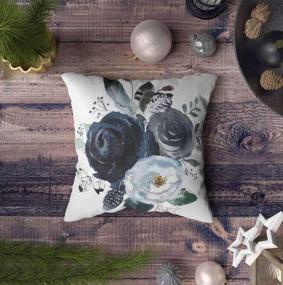 img 1 attached to 🌸 HerysTa Decorative Pillow Covers 18X18inch Watercolor Floral Wreath Roses Peonies Leaves Boho Grey Navy White Indigo Blue Square Sofa Bed Décor, Gray Blue with Invisible Zipper Cushion Cases