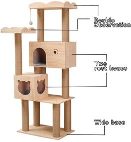 img 1 attached to 🐱 Natural Wood Cat Tree Condo with Sisal Rope Scratching Post, Indoor Activity Tower for Cats and Kittens - Pet Play House Furniture