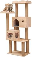 🐱 natural wood cat tree condo with sisal rope scratching post, indoor activity tower for cats and kittens - pet play house furniture logo