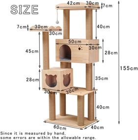 img 2 attached to 🐱 Natural Wood Cat Tree Condo with Sisal Rope Scratching Post, Indoor Activity Tower for Cats and Kittens - Pet Play House Furniture