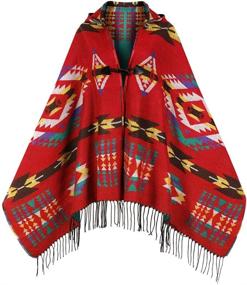 img 4 attached to 🧥 Uyuni Women's Bohemian Casual Shawl Fringe Poncho Cardigan - Vintage Patterned Cashmere Loose Fit