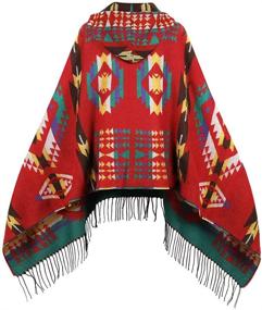 img 3 attached to 🧥 Uyuni Women's Bohemian Casual Shawl Fringe Poncho Cardigan - Vintage Patterned Cashmere Loose Fit