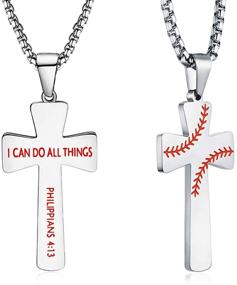 img 3 attached to 🏀 XIEXIELA Baseball Cross Pendant Necklaces | I CAN DO All Things Strength Bible Verse Stainless Steel Sport Necklace | Chain Length 22"+3