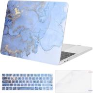 📱 mosiso plastic watercolor marble hard shell case for macbook pro 15 inch, compatible with 2016-2019 release a1990 a1707 with touch bar, includes keyboard cover skin & screen protector, blue logo