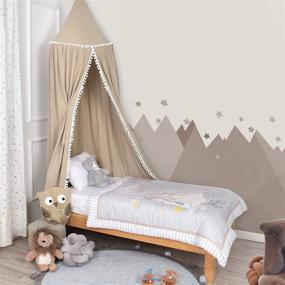 img 3 attached to 👑 Shop TILLYOU Princess Cotton Collection Nursery Bed Canopy for Girls - Perfect Fit for Standard/Mini Baby Crib and Toddler Bed, Ideal Reading & Playing Nook, Game Tent for Kids Bedroom - Round Dome Net in Khaki