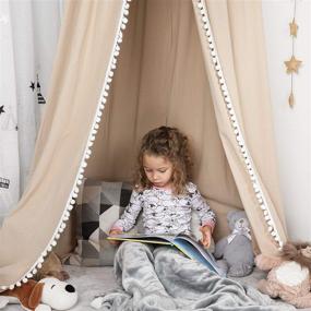 img 2 attached to 👑 Shop TILLYOU Princess Cotton Collection Nursery Bed Canopy for Girls - Perfect Fit for Standard/Mini Baby Crib and Toddler Bed, Ideal Reading & Playing Nook, Game Tent for Kids Bedroom - Round Dome Net in Khaki
