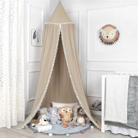 img 4 attached to 👑 Shop TILLYOU Princess Cotton Collection Nursery Bed Canopy for Girls - Perfect Fit for Standard/Mini Baby Crib and Toddler Bed, Ideal Reading & Playing Nook, Game Tent for Kids Bedroom - Round Dome Net in Khaki