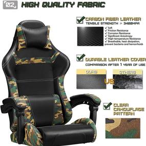 img 1 attached to 🎮 Huracan Gaming Chair Camo: Ultimate Comfort and Support for Adults, Teens, and Kids (Ages 8-12) - Carbon Fiber Leather, Adjustable Armrest, Headrest, and Lumbar Support