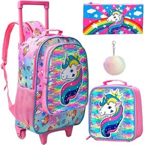 img 4 attached to Unicorn Rolling Backpack with Wheels for Books