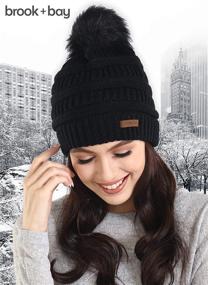 img 3 attached to 🎩 Brook + Bay Women's Winter Beanie Hat - Faux Fur Pom Pom Chunky Cable Knit - Warm & Soft Cold Weather Cap