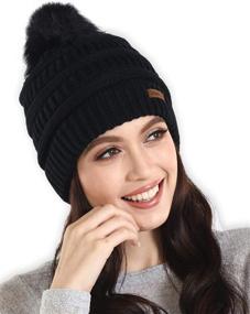 img 4 attached to 🎩 Brook + Bay Women's Winter Beanie Hat - Faux Fur Pom Pom Chunky Cable Knit - Warm & Soft Cold Weather Cap