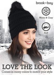 img 2 attached to 🎩 Brook + Bay Women's Winter Beanie Hat - Faux Fur Pom Pom Chunky Cable Knit - Warm & Soft Cold Weather Cap