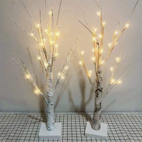 img 4 attached to 🌲 Pack of 2 Lighted Birch Tree Tabletop Decor, 2FT Indoor Birch Christmas Tree with Warm White LED Lights, Ideal for Christmas Home Wedding Holiday Thanksgiving Gifts