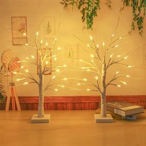 img 2 attached to 🌲 Pack of 2 Lighted Birch Tree Tabletop Decor, 2FT Indoor Birch Christmas Tree with Warm White LED Lights, Ideal for Christmas Home Wedding Holiday Thanksgiving Gifts