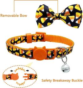 img 3 attached to 2-Pack Halloween Cat Bowtie Collar Set with Bell - Jack-O-Lantern and Candycorn Designs for Male Female Cats - Pohshido