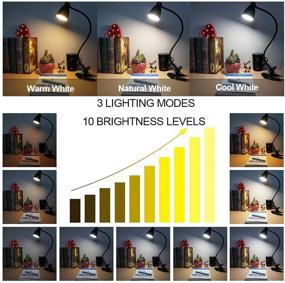 img 3 attached to 💡 BOHON Desk Lamp with 3 Color Modes, 10 Brightness Dimmer, 10W 38 LED Reading Light with Auto-Off Timer, 360° Flexible Gooseneck Clip-on Lamp for Bedside, Bed, AC Adapter Included