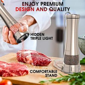 img 1 attached to 🌶️ Enhance Your Seasoning Experience: Electric Salt and Pepper Grinder Set with Stand - Premium Stainless Steel Spice Mills for Coarse Seasoning - Battery Powered with Light (9551 set)