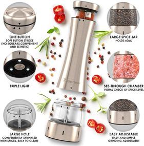 img 3 attached to 🌶️ Enhance Your Seasoning Experience: Electric Salt and Pepper Grinder Set with Stand - Premium Stainless Steel Spice Mills for Coarse Seasoning - Battery Powered with Light (9551 set)