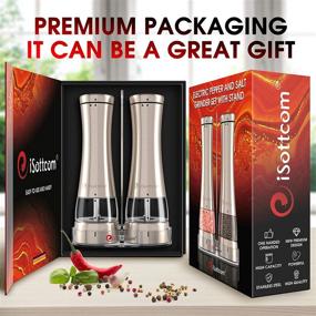 img 2 attached to 🌶️ Enhance Your Seasoning Experience: Electric Salt and Pepper Grinder Set with Stand - Premium Stainless Steel Spice Mills for Coarse Seasoning - Battery Powered with Light (9551 set)