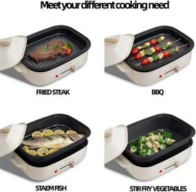 img 1 attached to 🍳 Versatile 3-in-1 Electric Skillet, Hot Pot, and Steamer with Adjustable Temperature, Non-Stick Griddle and Grill - Includes Lids