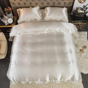 img 3 attached to 🛏️ Chic and Elegant White Silky Satin Duvet Cover Set for a Luxurious King Bed - Includes 1 Duvet Cover and 2 Pillow Shams