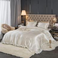 🛏️ chic and elegant white silky satin duvet cover set for a luxurious king bed - includes 1 duvet cover and 2 pillow shams logo