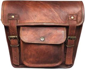 img 4 attached to 🚲 Leather Side Pouch for Bike and Bicycle - Vintage Craft Shop Motorcycle Saddlebags, Handlebar Sissy Bar, and Travel Tool Bag - 11 x 3 x 9 Inches