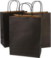 🎁 set of 50 ronvir black kraft paper bags, 10x5x13 inches, with handles for parties, gift giving, birthdays, festivals, holidays, christmas logo