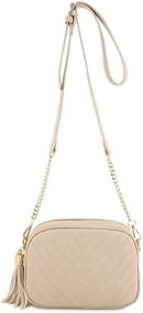 img 4 attached to 👜 Beige Simple Shoulder Crossbody Bag: Chic Metal Chain Strap & Tassel Zipper
