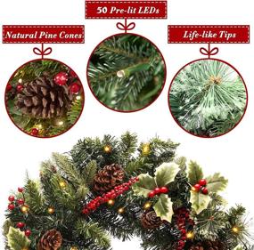 img 1 attached to 🎄 Christmas Wreath: 24-inch Pre-lit LED Artificial Wreath Flocked with Holiday Accents for Front Door Décor