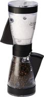 kamenstein one-handed dual salt and pepper grinder - adjustable & refillable, 8-inch, black logo