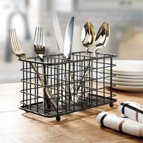 img 3 attached to 🔪 mDesign Farmhouse Modern Metal Wire Cutlery and Utensil Storage Organizer Bin for Kitchen, Pantry, Table and Countertop - Convenient Utensil Caddy with 3 Sections - Black