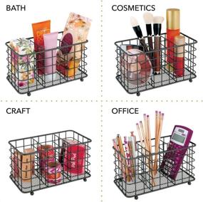 img 2 attached to 🔪 mDesign Farmhouse Modern Metal Wire Cutlery and Utensil Storage Organizer Bin for Kitchen, Pantry, Table and Countertop - Convenient Utensil Caddy with 3 Sections - Black