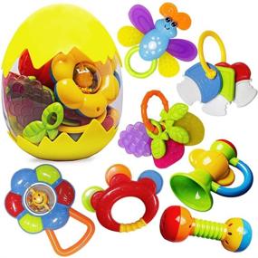 img 4 attached to 👶 Baby Toys Rattle Teether Set - Happytime 13 Pcs Shake Rattle Teethers Early Education Toys for Newborn Infants with Surprise Egg for 3-18 Month Olds