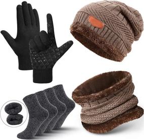 img 4 attached to Winter Fleece Beanie Touchscreen Gloves