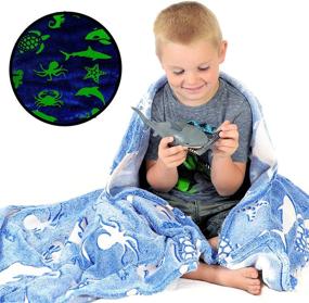 img 1 attached to 🦈 Ocean Blanket: Glowing Luminous Animal Blanket for Kids featuring Sharks and Turtles - Soft Plush Throw for Girls & Boys - Large 60in x 50in - Perfect Gift