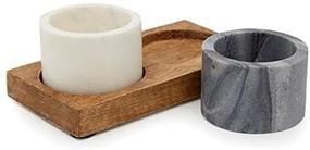 img 2 attached to Marble Salt and Pepper Box Set with Mango Wood Holder (3 Pieces)