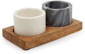 img 1 attached to Marble Salt and Pepper Box Set with Mango Wood Holder (3 Pieces)