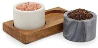 marble salt and pepper box set with mango wood holder (3 pieces) logo