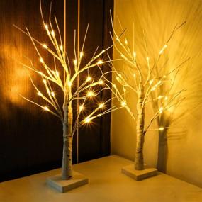 img 1 attached to Enhance Your Décor with a 2-Pack 2FT Lighted Birch Tree Set - Birch Christmas Tree with Warm White 48 LEDs for Tabletop - Perfect for Indoor Christmas Decorations, Bedroom, Wedding, Holiday, and Thanksgiving Gifts