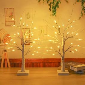 img 3 attached to Enhance Your Décor with a 2-Pack 2FT Lighted Birch Tree Set - Birch Christmas Tree with Warm White 48 LEDs for Tabletop - Perfect for Indoor Christmas Decorations, Bedroom, Wedding, Holiday, and Thanksgiving Gifts