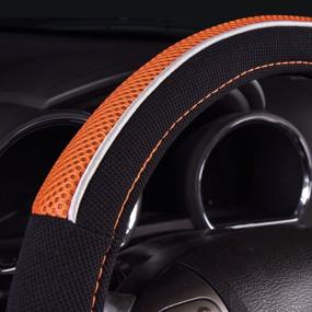 img 1 attached to HORSE KINGDOM Universal Steering Wheel Cover Orange For WomenBreathable Fit Car Truck SUV Air-Mesh (Black With Orange)